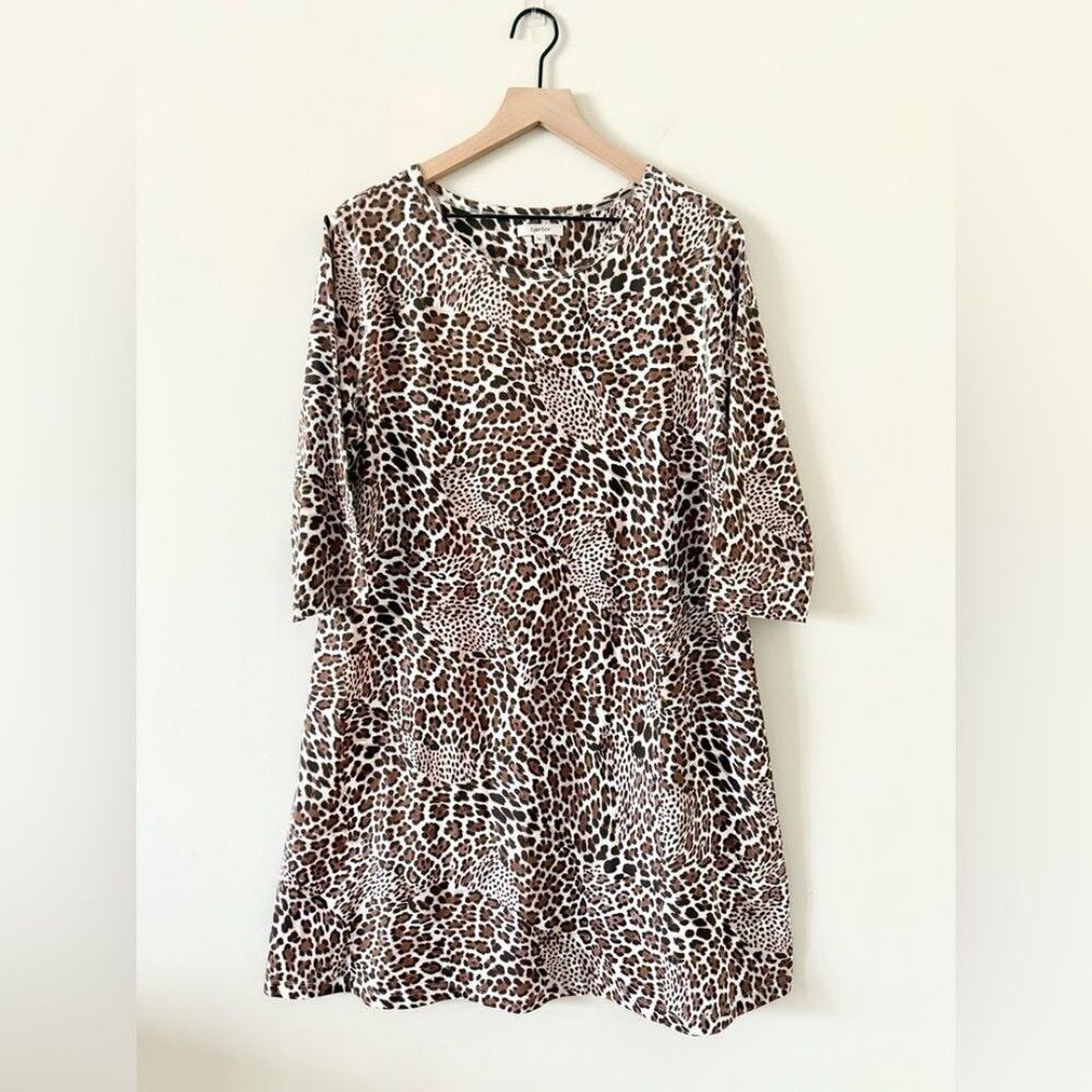 TYLER BOE Leopard Cheetah Print 3/4 Sleeve trapeze Dress Size XL - Picture 2 of 7